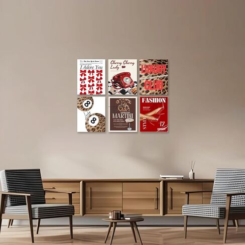 Aroutde 6Pcs Red Cheetah Print Room Decor Trendy Leopard Wall Art Print Magazine Cover Lucky 8 Ball Posters Coquette Y2k Red Wall Decor for Bedroom Apartment Bar（8x10Inch, Unframed） in Saudi Arabia