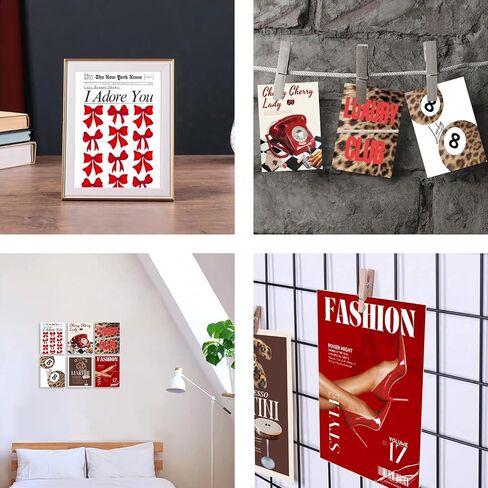 Aroutde 6Pcs Red Cheetah Print Room Decor Trendy Leopard Wall Art Print Magazine Cover Lucky 8 Ball Posters Coquette Y2k Red Wall Decor for Bedroom Apartment Bar（8x10Inch, Unframed） in Saudi Arabia