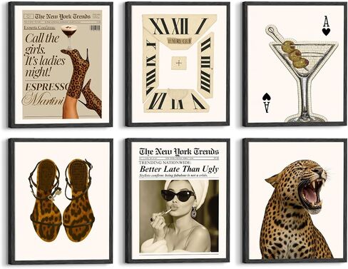 Aroutde 6Pcs Red Cheetah Print Room Decor Trendy Leopard Wall Art Print Magazine Cover Lucky 8 Ball Posters Coquette Y2k Red Wall Decor for Bedroom Apartment Bar（8x10Inch, Unframed） in Saudi Arabia