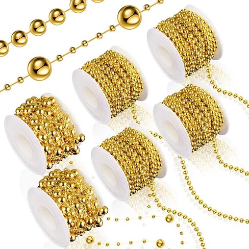 Bonuci 6 Rolls 132 Feet Pearls String Garland Faux Pearl Beads Roll Strand for Crafts, Artificial Pearls Chain Trim Pearls Garland for Wedding Party Flower Valentine Christmas Decoration, 4mm 8+3mm in Kuwait