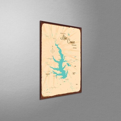 Lake Conroe Retro Steel Metal, with Oxidized Border, Wall Art Map Poster 12" x 18". Distinctive Wall Decoration for Home, Cabin, or Office in Saudi Arabia