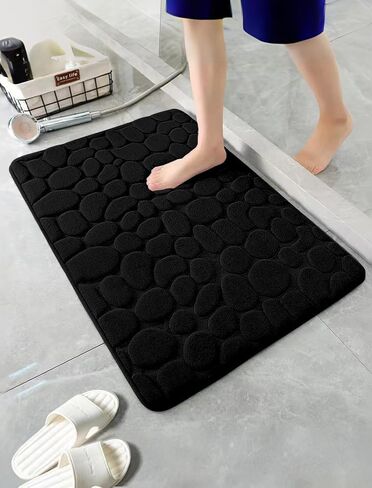 Luxurious Coral Fleece Non-Slip Bathroom Mat - Soft, Absorbent, Machine Washable Bath Rug with PVC Backing, Ideal for Bathroom Safety, Bathroom Safety Decorative Bath PVC Backing Mat.Black in Saudi Arabia