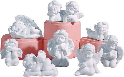 Hikiwin 8Pcs Resin Cherubs White Angel Statue Figurine,Sleeping Baby Angel Statue Cherub in Wings Feathers Statue Figurine,Small Angels as Table Decoration or Grave Gift in Kuwait