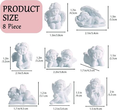 Hikiwin 8Pcs Resin Cherubs White Angel Statue Figurine,Sleeping Baby Angel Statue Cherub in Wings Feathers Statue Figurine,Small Angels as Table Decoration or Grave Gift in Kuwait