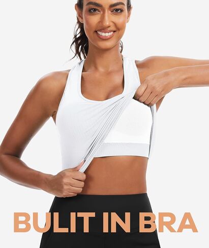 Ecogoose Sports Bra for Women, Wide Straps Racerback Built-in Bra Tank Tops,Gym Yoga Sports Shirts Running Athletic Crop Top in Kuwait