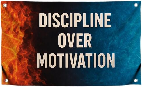3x5 Feet Cool Mens Flag with Quote "Discipline Over Motivation'' with Four Brass Grommets - Single Sided Fantastic Flags for Room Guys - Polyester Tapestries for Home Gym Wall Decor for Athletes in Saudi Arabia