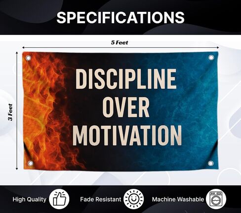 3x5 Feet Cool Mens Flag with Quote "Discipline Over Motivation'' with Four Brass Grommets - Single Sided Fantastic Flags for Room Guys - Polyester Tapestries for Home Gym Wall Decor for Athletes in Saudi Arabia