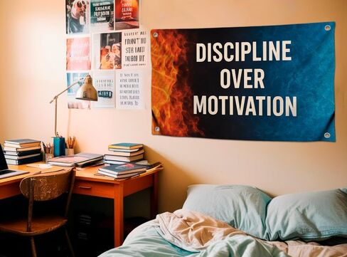 3x5 Feet Cool Mens Flag with Quote "Discipline Over Motivation'' with Four Brass Grommets - Single Sided Fantastic Flags for Room Guys - Polyester Tapestries for Home Gym Wall Decor for Athletes in Saudi Arabia