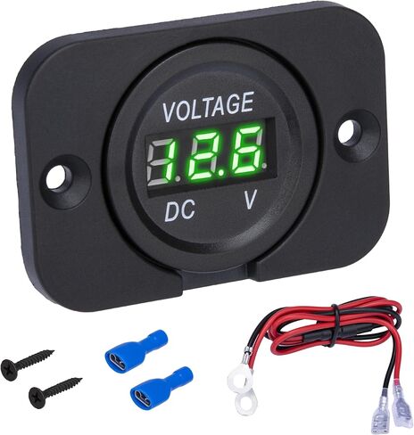 عداد جهد بطارية السيارة ، عداد المائي DC 12V 24V Digital Volt Meter ، شاشة بطارية 12 فولت مع شاشة رقمية LED ، مقياس جهد مستدير لشاحنة Car Truck RV ATV Marine (الضوء الأخضر) in Kuwait
