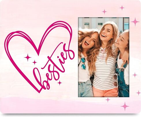 إطار صورة PSBGPC Besties مقاس 4x6 - إطار صورة الصداقة باللون الوردي - حامل سطح الطاولة أو معلق على الحائط (خطافات وحبل) - هدايا لأعياد الميلاد، والكريسماس، والتخرج، وعيد جالنتينا، وعيد الأم، وما إلى ذلك. (007) in Kuwait