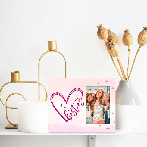 إطار صورة PSBGPC Besties مقاس 4x6 - إطار صورة الصداقة باللون الوردي - حامل سطح الطاولة أو معلق على الحائط (خطافات وحبل) - هدايا لأعياد الميلاد، والكريسماس، والتخرج، وعيد جالنتينا، وعيد الأم، وما إلى ذلك. (007) in Kuwait