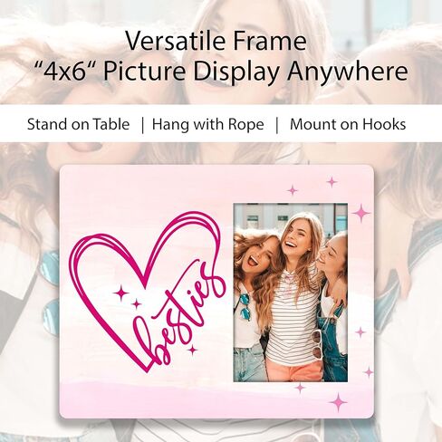 إطار صورة PSBGPC Besties مقاس 4x6 - إطار صورة الصداقة باللون الوردي - حامل سطح الطاولة أو معلق على الحائط (خطافات وحبل) - هدايا لأعياد الميلاد، والكريسماس، والتخرج، وعيد جالنتينا، وعيد الأم، وما إلى ذلك. (007) in Kuwait