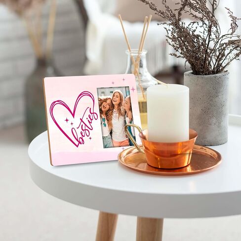 إطار صورة PSBGPC Besties مقاس 4x6 - إطار صورة الصداقة باللون الوردي - حامل سطح الطاولة أو معلق على الحائط (خطافات وحبل) - هدايا لأعياد الميلاد، والكريسماس، والتخرج، وعيد جالنتينا، وعيد الأم، وما إلى ذلك. (007) in Kuwait