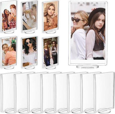 MAQUITA 15 Pcs Acrylic Photo Frame with Base, 2 x 3 inch Double Sided Clear Photo Frame Clear Square Mini Picture Frames Desktop Acrylic Frames for Home Office Desk Decor in Saudi Arabia
