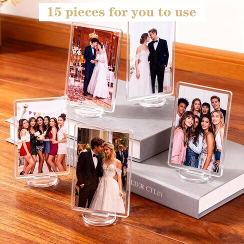MAQUITA 15 Pcs Acrylic Photo Frame with Base, 2 x 3 inch Double Sided Clear Photo Frame Clear Square Mini Picture Frames Desktop Acrylic Frames for Home Office Desk Decor in Saudi Arabia