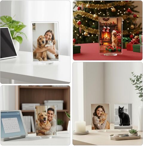 MAQUITA 15 Pcs Acrylic Photo Frame with Base, 2 x 3 inch Double Sided Clear Photo Frame Clear Square Mini Picture Frames Desktop Acrylic Frames for Home Office Desk Decor in Saudi Arabia