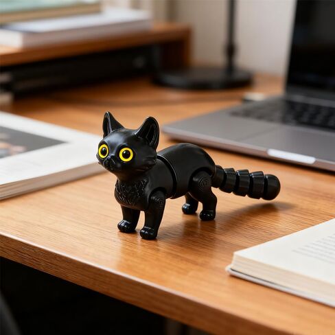 6.3 Inch 3D-Printed Black Cat Collectible Figurine for Home Office Executive Desk Decor in Saudi Arabia