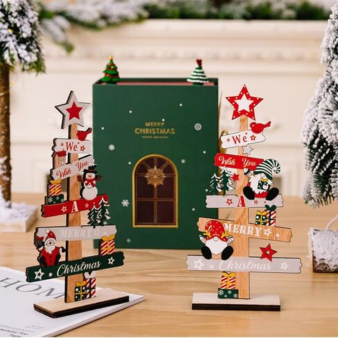 Christmas Tree Table Decor, Collectible Christmas Figurine with Santa, Snowman & Gift Accents, Tabletop Centerpiece for Xmas Holiday Home Decoration in Saudi Arabia