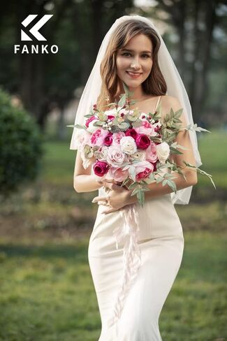 FANKO Artificial Rose Fake Flowers: Light Pink Rose Bouquet Peony Fake Flowers Burgundy Rose Faux Flowers for Wedding/Table Decoration/Centerpieces/Party/Cake in Saudi Arabia