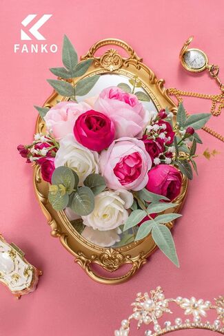 FANKO Artificial Rose Fake Flowers: Light Pink Rose Bouquet Peony Fake Flowers Burgundy Rose Faux Flowers for Wedding/Table Decoration/Centerpieces/Party/Cake in Saudi Arabia