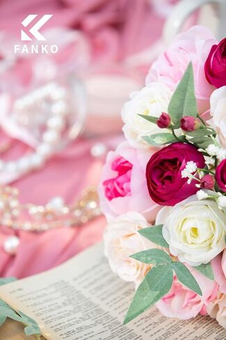 FANKO Artificial Rose Fake Flowers: Light Pink Rose Bouquet Peony Fake Flowers Burgundy Rose Faux Flowers for Wedding/Table Decoration/Centerpieces/Party/Cake in Saudi Arabia
