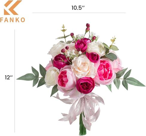 FANKO Artificial Rose Fake Flowers: Light Pink Rose Bouquet Peony Fake Flowers Burgundy Rose Faux Flowers for Wedding/Table Decoration/Centerpieces/Party/Cake in Saudi Arabia