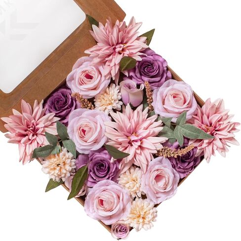 FANKO Artificial Rose Fake Flowers: Light Pink Rose Bouquet Peony Fake Flowers Burgundy Rose Faux Flowers for Wedding/Table Decoration/Centerpieces/Party/Cake in Saudi Arabia