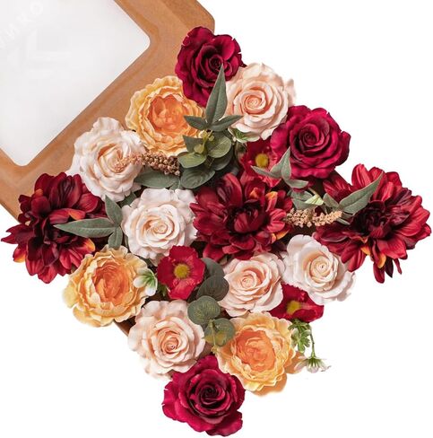 FANKO Artificial Rose Fake Flowers: Light Pink Rose Bouquet Peony Fake Flowers Burgundy Rose Faux Flowers for Wedding/Table Decoration/Centerpieces/Party/Cake in Saudi Arabia