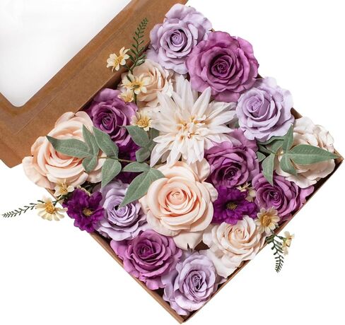 FANKO Artificial Rose Fake Flowers: Light Pink Rose Bouquet Peony Fake Flowers Burgundy Rose Faux Flowers for Wedding/Table Decoration/Centerpieces/Party/Cake in Saudi Arabia