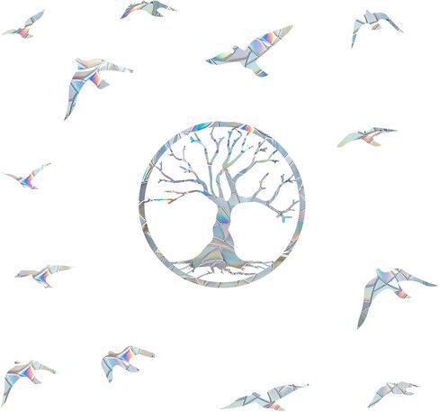 Tree and Bird Window Clings, Bird Strike Prevention Window Decals,Anti-Collision Prism Non Adhesive Vinyl Window Stickers,Protect and Save Birds from Hitting Windows,Rainbow Effect, JD-SMSBIRD-28 in Saudi Arabia