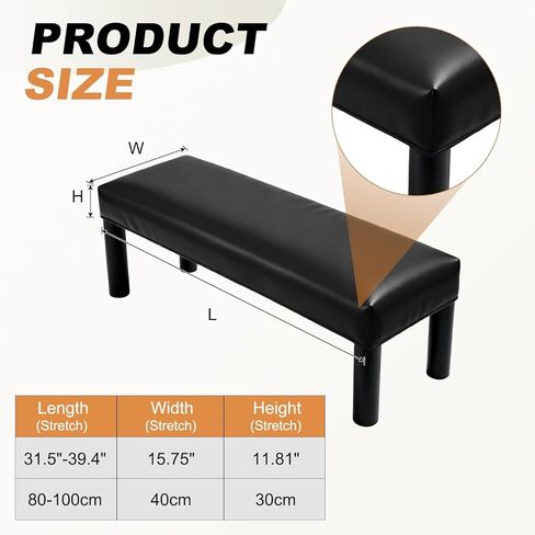 uxcell Waterproof Dining Bench Cover, Stretch PU Leather Rectangular Bench Seat Protector Slipcover 39.4"-47.2" for Piano Benches Kitchen Dining Room Chairs, Black in Saudi Arabia