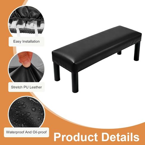 uxcell Waterproof Dining Bench Cover, Stretch PU Leather Rectangular Bench Seat Protector Slipcover 39.4"-47.2" for Piano Benches Kitchen Dining Room Chairs, Black in Saudi Arabia