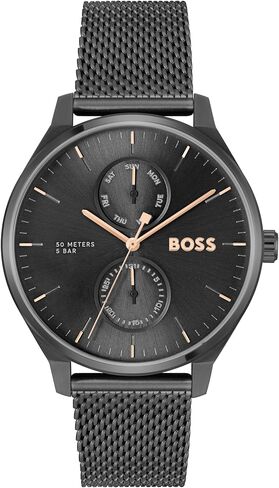 Boss Hugo Men's Tyler Stainless Steel Case و Black Calfskin Strap ، Simplysists Medial ، Watch Multifunction ، Model (1514102) in Saudi Arabia