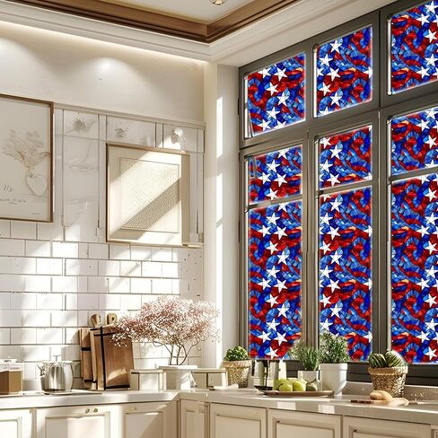 AMAZING WALL 4th of July USA Patriotic Stained Glass Pattern Frosted Window Film-Stars and Stripes,Decorative Privacy Film for Home,Office,or Bathroom,17" x 78.7" 1 PCS in Saudi Arabia
