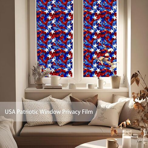 AMAZING WALL 4th of July USA Patriotic Stained Glass Pattern Frosted Window Film-Stars and Stripes,Decorative Privacy Film for Home,Office,or Bathroom,17" x 78.7" 1 PCS in Saudi Arabia