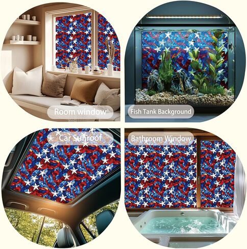 AMAZING WALL 4th of July USA Patriotic Stained Glass Pattern Frosted Window Film-Stars and Stripes,Decorative Privacy Film for Home,Office,or Bathroom,17" x 78.7" 1 PCS in Saudi Arabia