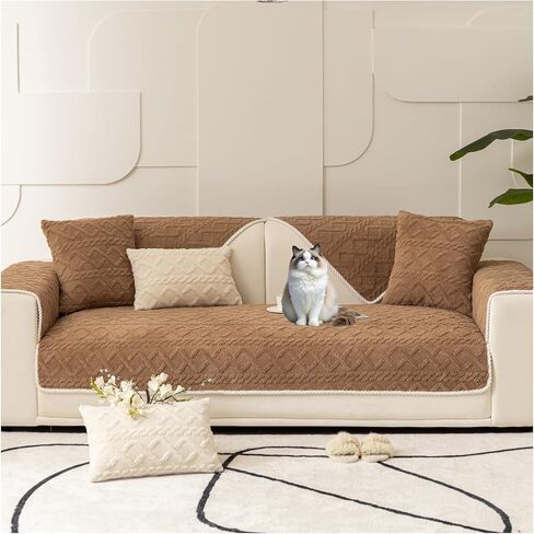 Pattern Plush Warm Sofa Couch Cover,Soft and Durable Plush Sofa Cover,Non Slip Sectional Sofa Slipcover, Cozy Washable Furniture Protector for Kids, Pets (Coffee Color,110 * 180CM) in Saudi Arabia