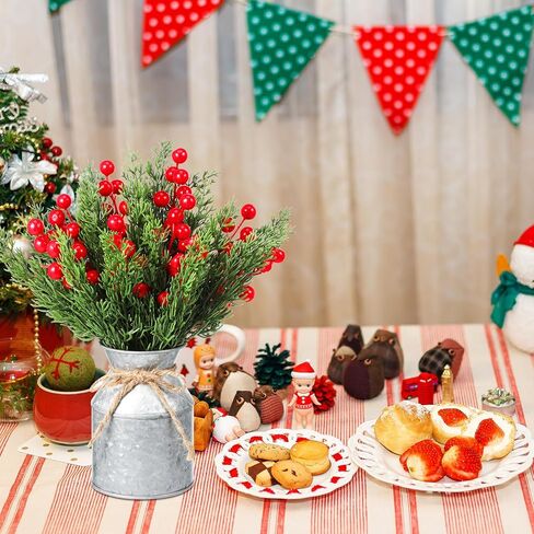 Tioncy 1 Set Christmas Centerpieces for Tables Artificial Norfolk Pine Branches Red Berries Stems with Rustic Galvanized Vase Christmas Floral Arrangements for Dining Table Home Winter Holiday Decor in Saudi Arabia