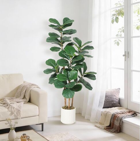 GarveeHome 5FT Artificial Fiddle Leaf Fig Tree – Potted in Decorative White Planter, Natural Large Fake Plant for Home Décor, Indoor House Plant for Living Room, Bedroom, Office in Saudi Arabia