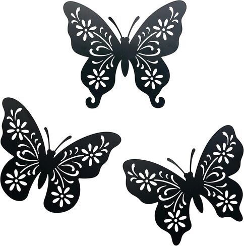 VividLadybug Set of 3 butterfly wall decor, Art Wall Decor, the ideal for interior and exterior decor, Yard Art, black Concise Decoration Hanging in Saudi Arabia