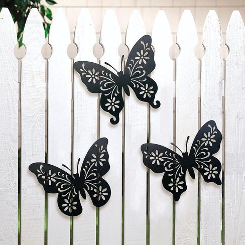 VividLadybug Set of 3 butterfly wall decor, Art Wall Decor, the ideal for interior and exterior decor, Yard Art, black Concise Decoration Hanging in Saudi Arabia