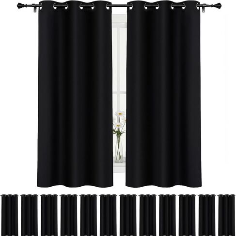 HunnmingRe 12 Panels Blackout Curtains for Bedroom, Solid Thermal Insulated Grommet and Noise Reduction Window Drapes, Room Darkening Curtains Bulk for Living Room(Black,63 x 42 Inch) in Saudi Arabia