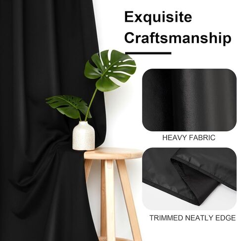 HunnmingRe 12 Panels Blackout Curtains for Bedroom, Solid Thermal Insulated Grommet and Noise Reduction Window Drapes, Room Darkening Curtains Bulk for Living Room(Black,63 x 42 Inch) in Saudi Arabia