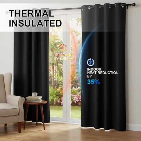 HunnmingRe 12 Panels Blackout Curtains for Bedroom, Solid Thermal Insulated Grommet and Noise Reduction Window Drapes, Room Darkening Curtains Bulk for Living Room(Black,63 x 42 Inch) in Saudi Arabia