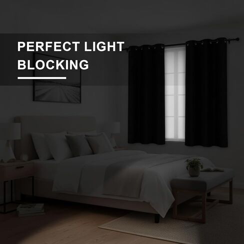 HunnmingRe 12 Panels Blackout Curtains for Bedroom, Solid Thermal Insulated Grommet and Noise Reduction Window Drapes, Room Darkening Curtains Bulk for Living Room(Black,63 x 42 Inch) in Saudi Arabia