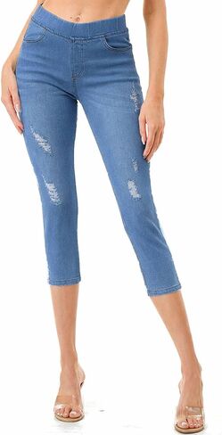 Women's Capri Jeans Skinny Jeggings Ripped Distressed Pull-On Denim Capris Pockets Pants Regular & Plus Size in Kuwait