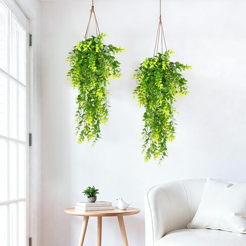 RAINFLOW 2PCS Fake Hanging Plants - Lifelike Plastic Milan Grass Hanging Lvy Vine, Artificial Plants Indoor for Shelf Wall Living Room Kitchen Balcony Garden Patio Wedding Jungle Party Decor in Saudi Arabia