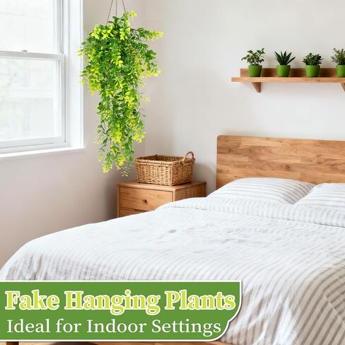 RAINFLOW 2PCS Fake Hanging Plants - Lifelike Plastic Milan Grass Hanging Lvy Vine, Artificial Plants Indoor for Shelf Wall Living Room Kitchen Balcony Garden Patio Wedding Jungle Party Decor in Saudi Arabia