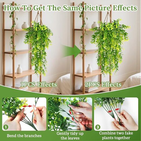RAINFLOW 2PCS Fake Hanging Plants - Lifelike Plastic Milan Grass Hanging Lvy Vine, Artificial Plants Indoor for Shelf Wall Living Room Kitchen Balcony Garden Patio Wedding Jungle Party Decor in Saudi Arabia