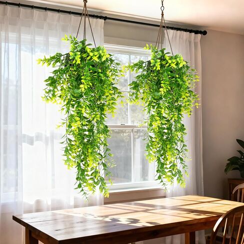 RAINFLOW 2PCS Fake Hanging Plants - Lifelike Plastic Milan Grass Hanging Lvy Vine, Artificial Plants Indoor for Shelf Wall Living Room Kitchen Balcony Garden Patio Wedding Jungle Party Decor in Saudi Arabia